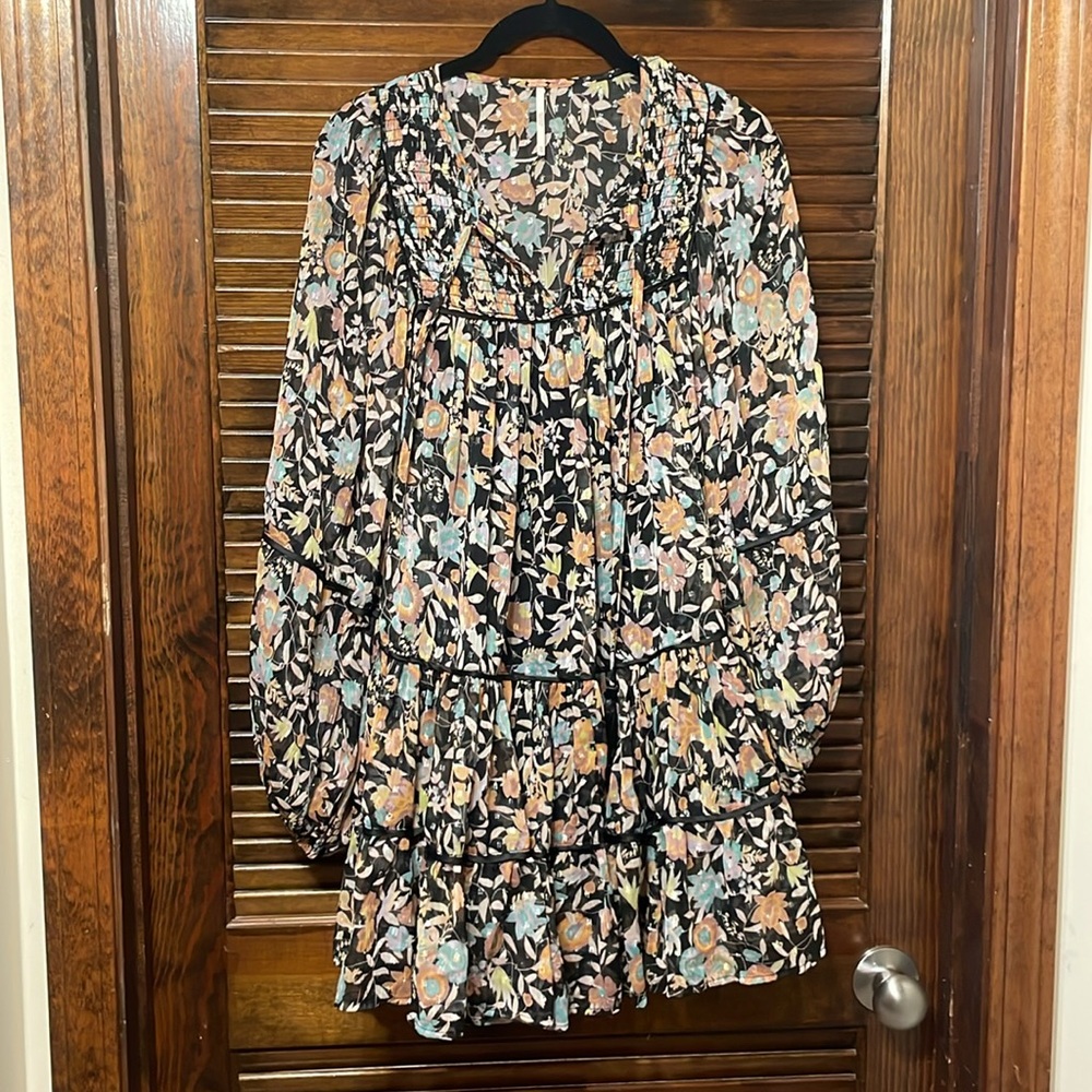 Free People Swinging Sheer Tiered Floral Print Babydoll Mini Dress - Picture 2 of 7
